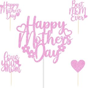 JOZON 25 PCS GLITERY PINK HAPPY MOMENT CAKE TOPPER وأفضل أمي أحبك يا أمي كب كيك توبيبر مجموعة الأمهات يوم كب كيك تختار لوازم الديكورات