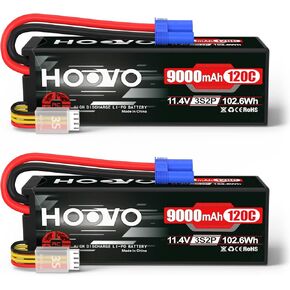 HOOVO 2S Lipo Battery 7.6V 9000mAh 120C RC Battery High Voltage Hard Case EC5 Plug Compatible for RC Cars Boats Trucks Buggies Drones RC Vehicles 2 Pack