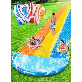 Sloosh 22.5ft × 84in الأمواج ثلاثية الشريحة مياه العشب ، ومياه العشب الثقيلة مع 3 لوحات الجسم ورشاشات الرشاش للأطفال البالغين في الهواء الطلق في الهواء الطلق