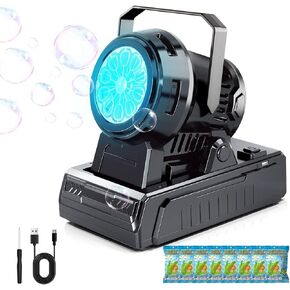 Bubble Machine – 10-Hole Automatic Bubble Blower, 20000+ Bubbles Per Minute, Plug-in or Battery Operated, Portable for Kids, Outdoor Parties, Weddings & Birthdays
