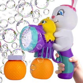 ArtCreativitive Easter Bunny Bubble Blaster Toy -Summer Fun Outdoor Fun for Childlers - Meather Bunny & Chick Bubble Machine مع حل إعادة الملء ، والأضواء والبطاريات - سلة عيد الفصح.