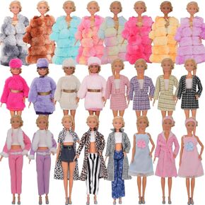 EuTengHao Winter Doll Clothing Set for 11.5 Inch Girl Dolls Includes Winter Fur Coat Nightwear Bathrobe Hat Dress Jacket Jeans Fashion Outfit for 30cm Girl Doll Play House Girls Gift