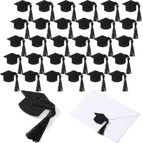 30PCS ملصقات CAP التخرج قبعة التخرج الأسود مع ملصقات ختم الشرابة لحفل الخريجين لصالح ملصقات الأظرف كلية التخرج من المدارس الثانوية لوازم (الذهب)