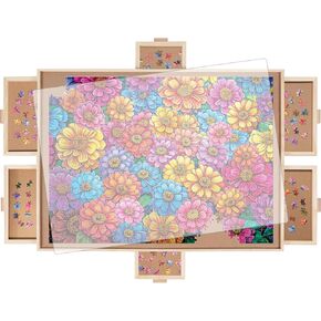 لوحة ألغاز دوارة مع 6 أدراج ، سوزان كسول وغطاء شفاف ، 34.2 "x25.2" لوحة الألغاز الخشبية المحمولة ل 1500 قطعة ، هدية رائعة لعشاق الألغاز