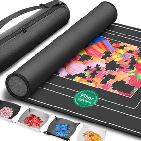 Join&Joy Jigsaw Puzzle Mat Roll Up, Rubber Saver Pad 55" x 35.5 ", with 4 Sorting Trays & Travel Storage Bag, Portable Rollup Puzzles Keeper, Up to 3000 Pieces