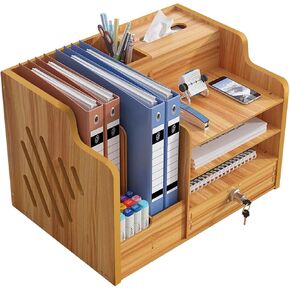 Huatol Wooden Desk Organizer ، Wood Wood Wood Confertop Reshelfl ، SPARESS BARDE DIY Office Storage Box File File Rack Paper Serter for Home Office
