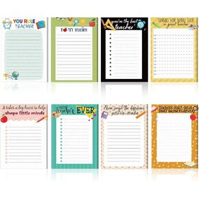 Eaasty 8 Pack Teacher Notepad Sets Teacher Appreciation Gifts for Christmas 100th Day Lined Notepad to Do List Colored Sticky Notes,8 Styles 4 x 5.5 Inch