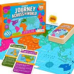 لعبة جغرافيا خريطة Quokka World Map للأطفال الذين تتراوح أعمارهم بين 8 و 12 عامًا والعائلات-تعلم العواصم والأعلام والحقائق ومواقع الخريطة مع 195 بطاقة ريفية ، رقائق ، لوحات وعملة معدنية-لعبة تعليمية ممتعة
