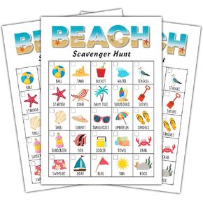 بطاقات ألعاب Beach Scavenger Treasure Hunt للبالغين والأسرة ، وصيد الزبال في الهواء الطلق ، وألعاب حفلات العطلات العائلية الصيفية ، والعثور على مجموعة اللعبة -02