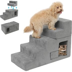 Dog Stairs for Small Dogs 23" H, 5-Step Dog Steps for High Bed, High-Density Foam Pet Stairs with Non-Slip Removable Washable Cover to Get on Bed