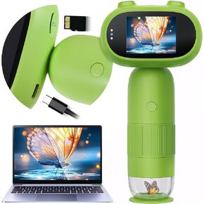 Handheld Microscope for Kids, 500-1000X Pocket Miniscope Educational Science Toys, 2'' IPS Screen Portable Handheld Digital Microscope Gifts for Birthday Christmas Science Gift 3+ Years Old
