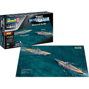 Revell First Diorama Set 05668 Bismarck Battle - Bismarck & HMS King George v 1: 1200 مقياس طراز بلاستيكي غير مبني مع غراء احترافي Contacta وفرشاة الطلاء وطلاءات Aqua المختارة