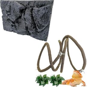 Rock Terrarium Background (18" L*11" W*1" H) & 8 ft Jungle Vine Habitat Decor