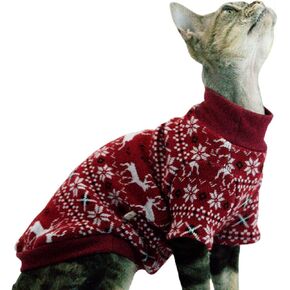 Cat Festive Sweater Pullover, Classic Soft Warm Christmas Clothes for Hairless Sphynx, Devon & All Indoor Kittens (Geometric,M)