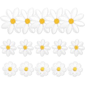 15pcs Daisy Flower Iron on Patches, 3 Sizes Cute Daisy Embroidery Applique Floral Sew on Patches Stylish Flower Patch for Clothes Bags Shoes Jackets Jeans