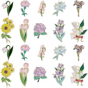 Sunnyclue 20pcs 10 أنماط زهرة دبابيس مينا الزهور بروش دبوس الجزء الأكبر من سبيكة المعادن كاريكاتير الزهور زهور عباد الشمس الزهور سلكيد صدر السترة لصرة صدرية لصحيفة ديي شارات ملابس ملابس الملابس الإكسسوارات الديكور