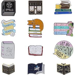 12pcs Cute Enamel Lapel Pins Sets Cartoon Book Brooches Pin Badges for Clothing Bags Backpacks Jackets Hat Party Favors Decoration