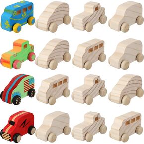 Chivao 12 PCS Wood DIY Car Toys ، السيارات الخشبية غير المكتملة ، ألعاب الخشب القابلة للطلاء ، الحرف الخشبية للطلاب الأنشطة المنزلية المشاريع الحرف السهلة (أسلوب لطيف)