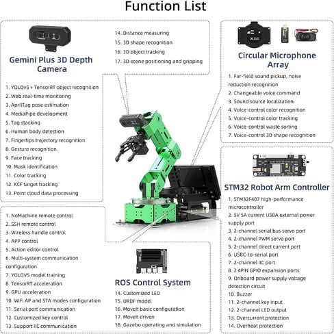 Hiwonder ROS2 ROS1 Robotic Arm for Jetson Nano 6dof Robot Arm Kits Open Source Vision Programming Robot Smart Learning Education ، Jetarm Standard Kit & Jetson Nano 4GB in Kuwait