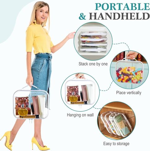 Sanwuta 4 Pcs Clear Hardshell Zipper Case with Handle Hard Plastic Pouches Toy Storage Bins Transparent Cases for Snacks, Cosmetic, Building Blocks, Puzzles(9.8 x 7.9 x 2 Inches) in Saudi Arabia