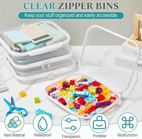 Sanwuta 4 Pcs Clear Hardshell Zipper Case with Handle Hard Plastic Pouches Toy Storage Bins Transparent Cases for Snacks, Cosmetic, Building Blocks, Puzzles(9.8 x 7.9 x 2 Inches) in Saudi Arabia