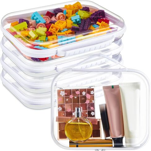 Sanwuta 4 Pcs Clear Hardshell Zipper Case with Handle Hard Plastic Pouches Toy Storage Bins Transparent Cases for Snacks, Cosmetic, Building Blocks, Puzzles(9.8 x 7.9 x 2 Inches) in Saudi Arabia