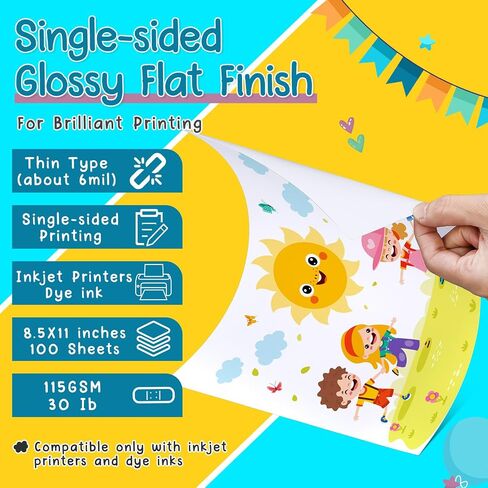 Paper Crimper, Double Sided Tape, Glossy Thin Inkjet Paper 100 Sheets, Glossy Photo Paper 8.25 x 11.6 Inches for Chip Bags Crafting for Inkjet Printer, Dye Ink 115gsm(Blue) in Kuwait