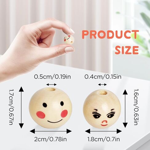 100 Pcs Wooden Beads,20mm Smiley Wooden Beads,Smile Face Wooden Beads,Wooden Beads for Crafts - Large Round Wood Beads for DIY Crafts, Bracelets, Necklaces, Jewelry Making Supplies in Saudi Arabia