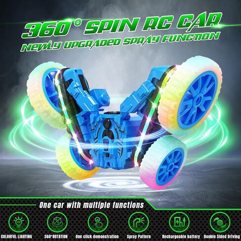 360°Rotating RC Cars with Cool Spray,RC Cars with Sides Light and Headlights,2.4Ghz All Terrain Toy Car for Boys Girls Birthday Gift(Red) in Saudi Arabia