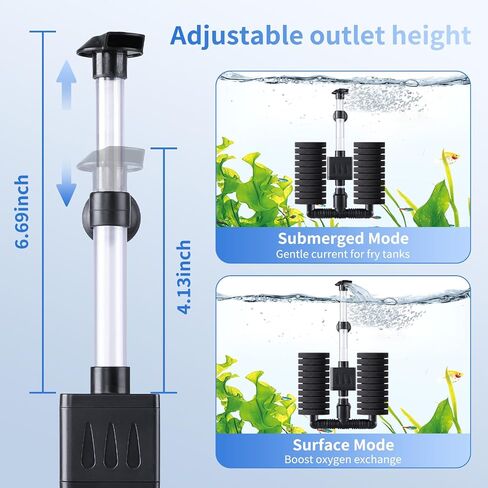 مرشح AQQA Aquarium Filter مرشح طاقة داخلي غير قابل للمرور مع ترشيح متعدد المراحل لخزانات أسماك المياه العذبة والمياه المالحة ، ومضخة كهربائية هادئة لمدة 10-40 جالون (110 فولت/60 هرتز) in Kuwait