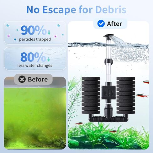 مرشح AQQA Aquarium Filter مرشح طاقة داخلي غير قابل للمرور مع ترشيح متعدد المراحل لخزانات أسماك المياه العذبة والمياه المالحة ، ومضخة كهربائية هادئة لمدة 10-40 جالون (110 فولت/60 هرتز) in Kuwait