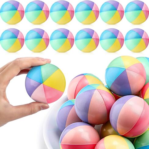 Jerify 24 قطعة من كرات ضغط الشاطئ الصغيرة مقاس 2.5 بوصة من إسفنج البولي يوريثان لتخفيف الضغط، كرة صغيرة بألوان قوس قزح وتفجير كرات الشاطئ للفتيات والأولاد وأعياد الميلاد وحفلات هاواي المفضلة للألعاب المائية الصيفية (لون كلاسيكي) in Kuwait