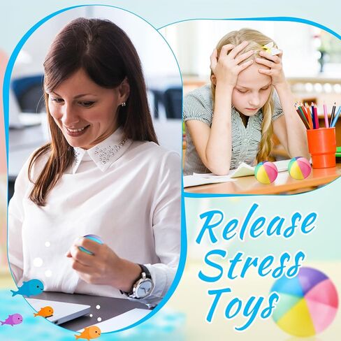 Jerify 24 قطعة من كرات ضغط الشاطئ الصغيرة مقاس 2.5 بوصة من إسفنج البولي يوريثان لتخفيف الضغط، كرة صغيرة بألوان قوس قزح وتفجير كرات الشاطئ للفتيات والأولاد وأعياد الميلاد وحفلات هاواي المفضلة للألعاب المائية الصيفية (لون كلاسيكي) in Kuwait