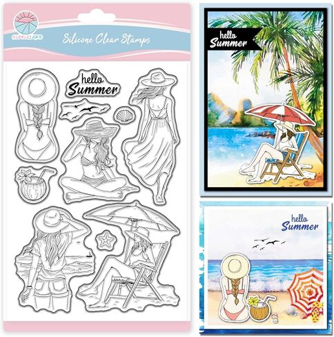 GLOBLELAND Ocean Mermaid Clear Stamps for Scrapbooking Jellyfish Shells Silicone Stamp Summer Greetings Transparent Stamp for Card Making DIY Embossing Journaling in Kuwait