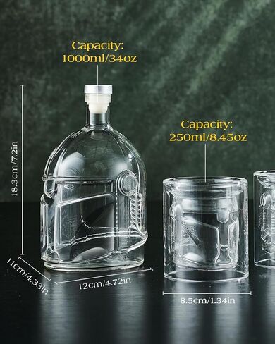 Galaxy Whiskey Decanter Set for Men, 34 Oz Decanter with Two Glasses, Handmade Leadfree Glass Decanter Set with Unique Helmet Design, Gift for Men, Dad, Him, Cool Drinking Accessories for Home Bar in Saudi Arabia