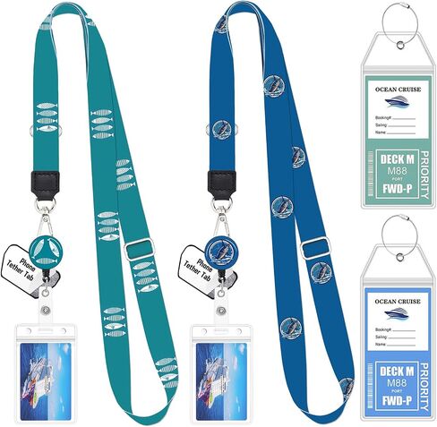 2 Pack Cruise Lanyard for Ship Cards with Phone Lanyard Retractable Cruise Lanyards Badge Reel Waterproof ID Badge Holder Luggage Tags Cruise Essentials Accessories in Kuwait
