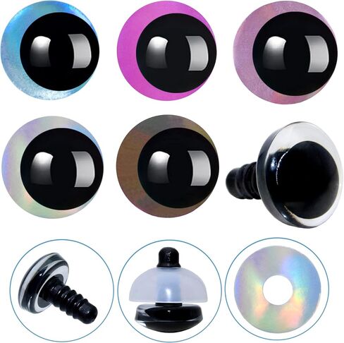 40Pcs 3D Glitter Safety Eyes and Washers for Crochet - Thalinfayi 25mm 5Colors Laser Moon Crochet Amigurumi Eyes Strabismus Safety Eyes for Amigurumi, Crafts, Crochet Doll DIY Making Supplies in Saudi Arabia