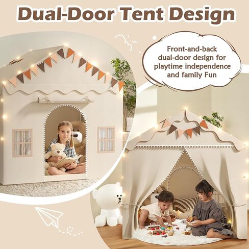 Treestone Play Tent for Kids ، 2 in 1 Toddler Tent مع حصيرة مبطنة وخفيفة ، ومسرح كبير للأطفال الداخليين والخارجيين ، و 2 من الأبواب و 4 نوافذ ، و 51 "× 39" × 53 "، وهدية لعبة للبنين والبنات in Kuwait