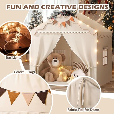 Treestone Play Tent for Kids ، 2 in 1 Toddler Tent مع حصيرة مبطنة وخفيفة ، ومسرح كبير للأطفال الداخليين والخارجيين ، و 2 من الأبواب و 4 نوافذ ، و 51 "× 39" × 53 "، وهدية لعبة للبنين والبنات in Kuwait
