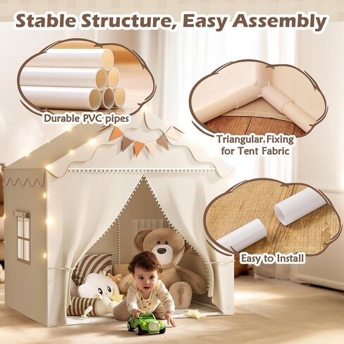 Treestone Play Tent for Kids ، 2 in 1 Toddler Tent مع حصيرة مبطنة وخفيفة ، ومسرح كبير للأطفال الداخليين والخارجيين ، و 2 من الأبواب و 4 نوافذ ، و 51 "× 39" × 53 "، وهدية لعبة للبنين والبنات in Kuwait