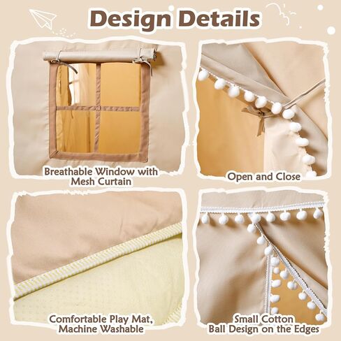 Treestone Play Tent for Kids ، 2 in 1 Toddler Tent مع حصيرة مبطنة وخفيفة ، ومسرح كبير للأطفال الداخليين والخارجيين ، و 2 من الأبواب و 4 نوافذ ، و 51 "× 39" × 53 "، وهدية لعبة للبنين والبنات in Kuwait