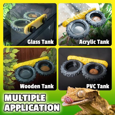 مغناطيسي Crested Crested Gecko حافة الحافة ، حافة تغذية الزواحف مع أوعية الطعام PVC ، طبق مياه الزواحف على شكل إطار ل cretted Gecko Leopard Gecko Lizard Frog Dragon in Kuwait