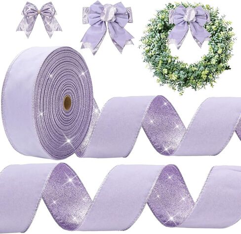 60 Yard Purple Velvet Wired Edge Ribbon 2.5 Inch Double Sided Glitter Ribbon for DIY Crafts Wrapping Wreath Bow Making Supplies in Kuwait