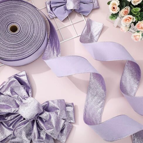 60 Yard Purple Velvet Wired Edge Ribbon 2.5 Inch Double Sided Glitter Ribbon for DIY Crafts Wrapping Wreath Bow Making Supplies in Kuwait