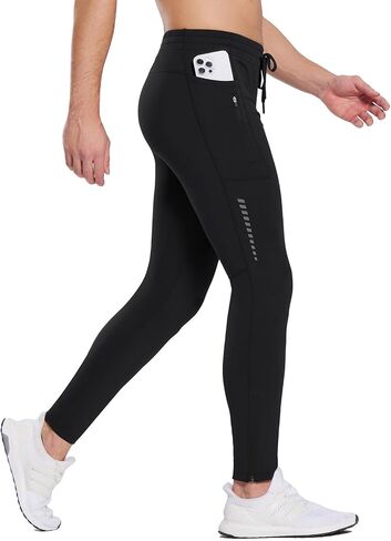 BALEAF Men's Thermal Running Tights Winter Cycling Pants Fleece Lined Compression Leggings Zipper Pockets Cold Weather Gear in Saudi Arabia