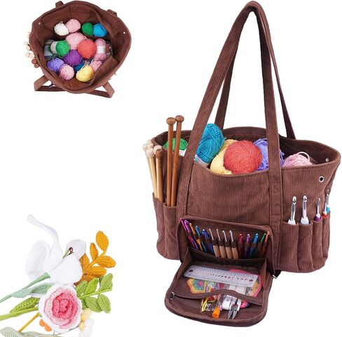 Crochet Bag Organizer for Yarn Storage,Crochet Storage Bag,Corduroy Yarn Bag,Yarn Holder for Crocheting,Crochet Accessories,Used to Organize Yarn,Crochet Hooks,Ideal Gift for Crochet Lovers (White) in Saudi Arabia