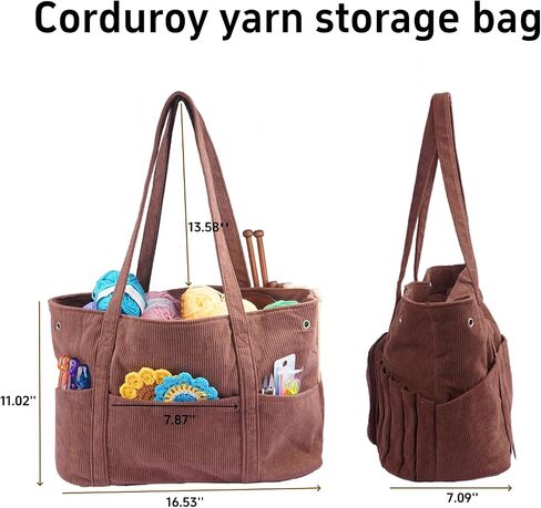 Crochet Bag Organizer for Yarn Storage,Crochet Storage Bag,Corduroy Yarn Bag,Yarn Holder for Crocheting,Crochet Accessories,Used to Organize Yarn,Crochet Hooks,Ideal Gift for Crochet Lovers (White) in Saudi Arabia