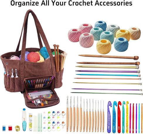 Crochet Bag Organizer for Yarn Storage,Crochet Storage Bag,Corduroy Yarn Bag,Yarn Holder for Crocheting,Crochet Accessories,Used to Organize Yarn,Crochet Hooks,Ideal Gift for Crochet Lovers (White) in Saudi Arabia