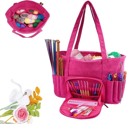 Crochet Bag Organizer for Yarn Storage,Crochet Storage Bag,Corduroy Yarn Bag,Yarn Holder for Crocheting,Crochet Accessories,Used to Organize Yarn,Crochet Hooks,Ideal Gift for Crochet Lovers (White) in Saudi Arabia