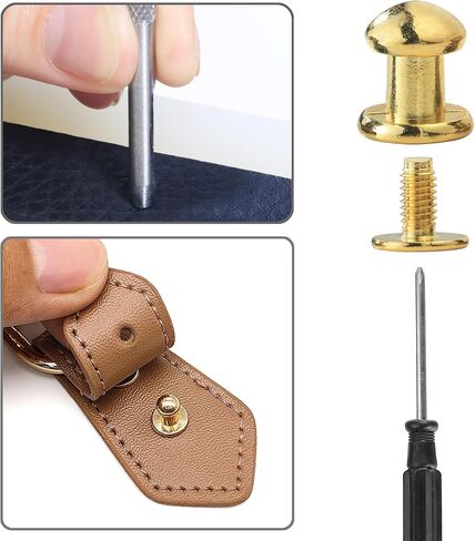 YORANYO 75 Sets 8MM Round Head Button Stud for Leather Chicago Screws Spikes and Stud Leather Rivets Screws Button Rivets for Repair and Decorate Clothing Shoes Belts Bags Dog Collars (Mixed in Box) in Kuwait